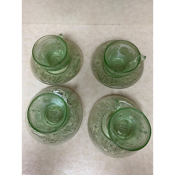 Vintage Tiara Club Light Green Tea Cups & Saucers, Set of 4 Chantilly Green - Picture 4 of 4